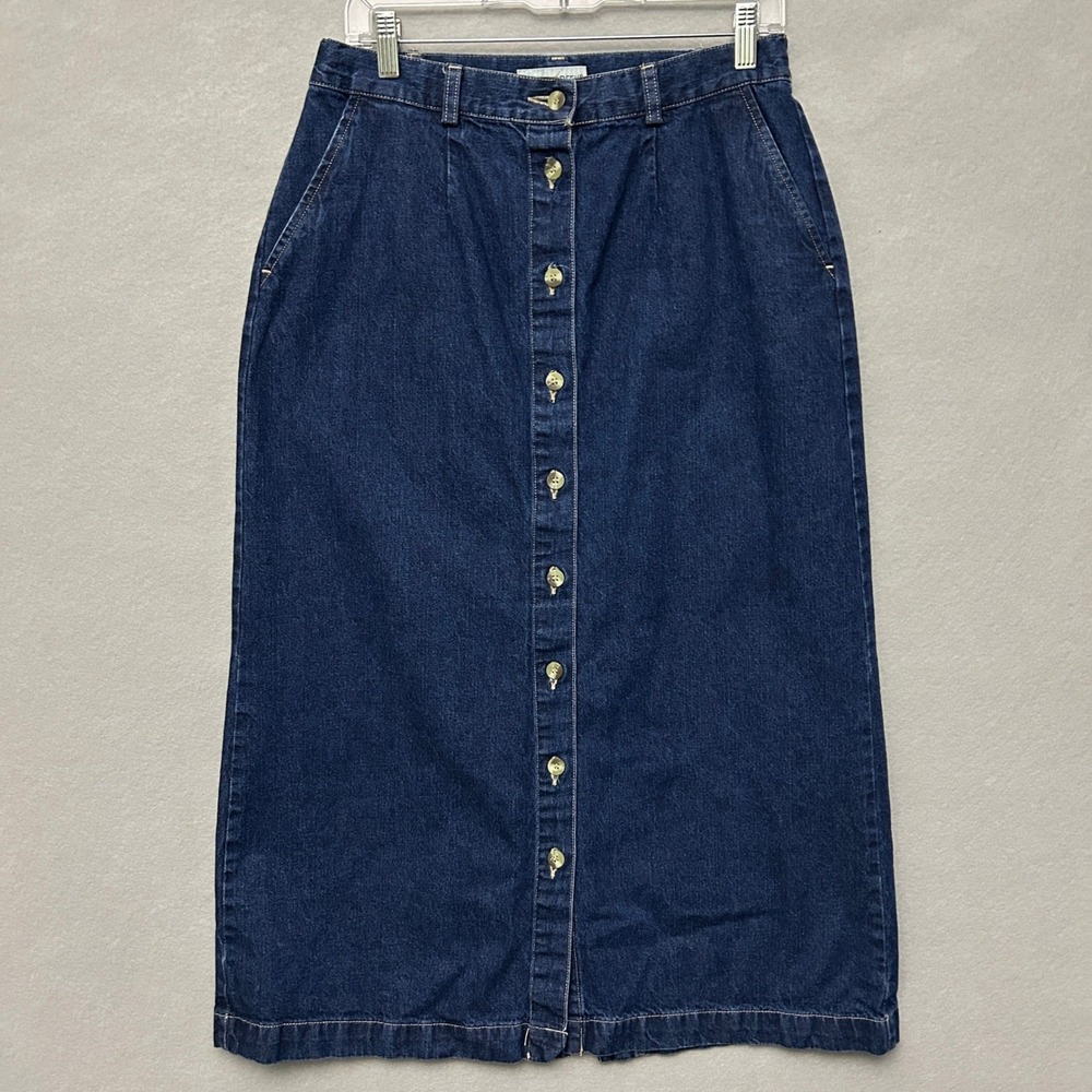 Cabin Creek Women 12 Skirt Blue Vintage 90s Denim Button Front Maxi Classic